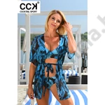 Kép 1/2 - CCK TÜLL KAFTÁN KÉK-FEKETE LEVELES KAFTÁN