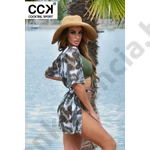 Kép 2/3 - CCK TÜLL KAFTÁN KHAKI LEVELES KAFTÁN