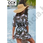 Kép 3/3 - CCK TÜLL KAFTÁN KHAKI LEVELES KAFTÁN